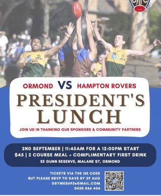 Ormond vs Hampton Rovers President’s Lunch